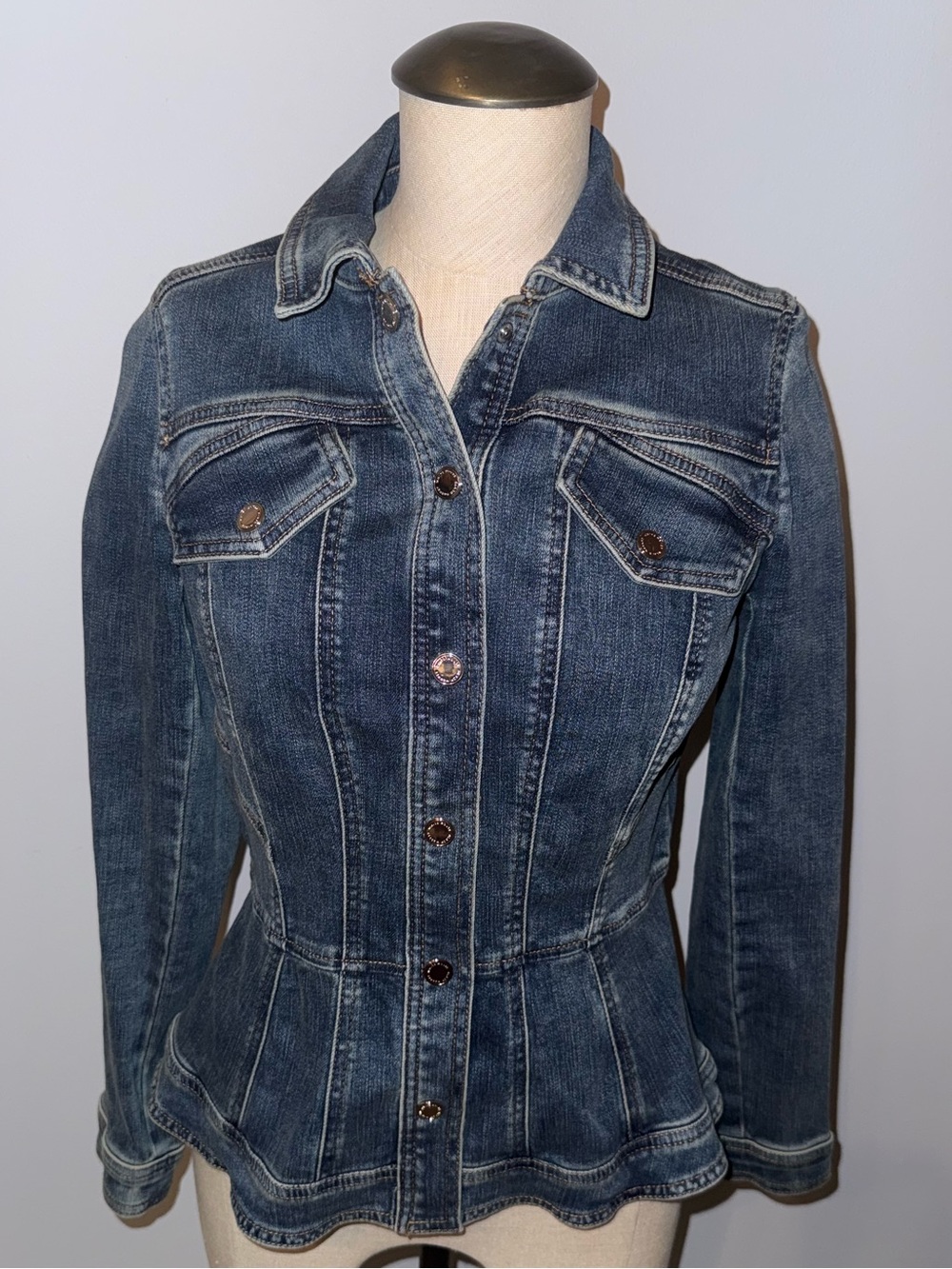 White House Black Market WHBM Peplum Denim Jacket Size XS
